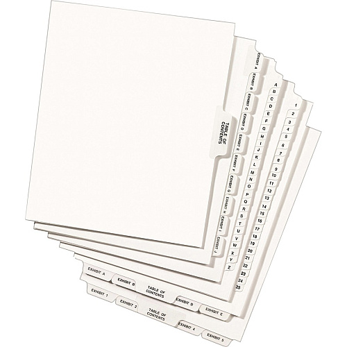 Avery&reg; Individual Legal Exhibit Dividers - Avery Style 25 x Divider(s) - Printed Tab(s) - Character - H - 1 Tab(s)/Set - 8.5" Divider Width x 11" Divider Length - Letter - White Paper Divider - White Tab(s) - 20% Recycled - Reinforced Tab, Rip (01408)