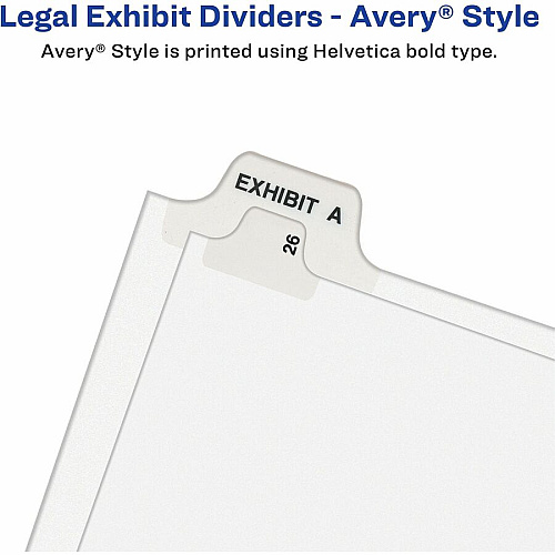 Avery&reg; Individual Bottom Tab Legal Dividers 25 x Divider(s) - Bottom Tab(s) - Exhibit W - 1 Tab(s)/Set - 8.5" Divider Width x 11" Divider Length - Letter - 8.50" Width x 11" Length - White Paper Divider - 20% Recycled - 25 / Pack (12396)