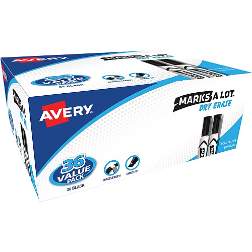Avery&reg; Marks A Lot Desk-Style Dry Erase Marker 5 mm Chisel Marker Point - Erasable - Washable - Blue Ink - Dry - White Barrel - Home, Classroom, Office, School, Document, Writing (24406)