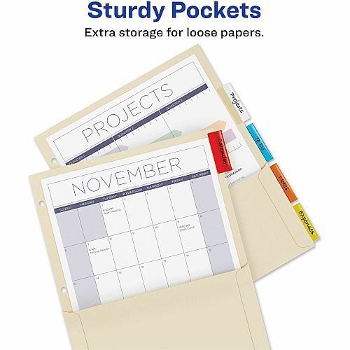 Avery Insertable 5-Tab Dividers 5 x Divider(s) - 5 Tab(s) - 5 - 5 Tab(s)/Set - 9.3" Divider Width x 11.12" Divider Length - 3 Hole Punched - Buff Paper Divider - Multicolor Paper, Plastic Tab(s) - Durable, Reinforced Hole, Hole-punched, Insertable (81009)