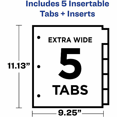 Avery Insertable 5-Tab Dividers 5 x Divider(s) - 5 Tab(s) - 5 - 5 Tab(s)/Set - 9.3" Divider Width x 11.12" Divider Length - 3 Hole Punched - Buff Paper Divider - Multicolor Paper, Plastic Tab(s) - Durable, Reinforced Hole, Hole-punched, Insertable (81009)