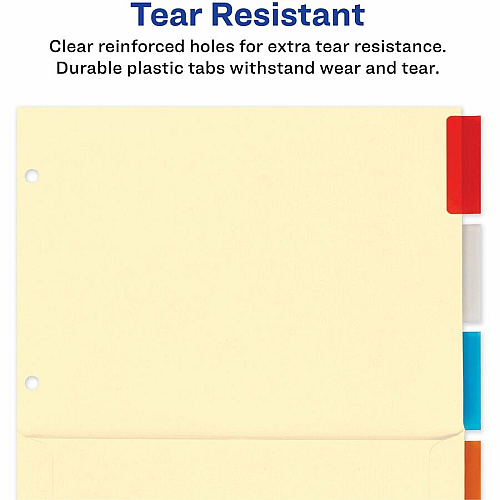 Avery Insertable 5-Tab Dividers 5 x Divider(s) - 5 Tab(s) - 5 - 5 Tab(s)/Set - 9.3" Divider Width x 11.12" Divider Length - 3 Hole Punched - Buff Paper Divider - Multicolor Paper, Plastic Tab(s) - Durable, Reinforced Hole, Hole-punched, Insertable (81009)