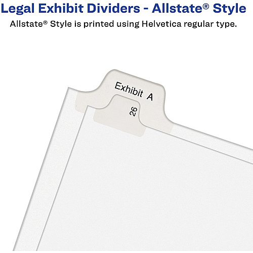 Avery&reg; Allstate Style Collated Legal Dividers 1 x Divider(s) - Side Tab(s) - 176-200 - 25 Tab(s)/Set - 8.5" Divider Width x 11" Divider Length - Letter - 8.50" Width x 11" Length - White Paper Divider - 20% Recycled - 25 / Set (82190)