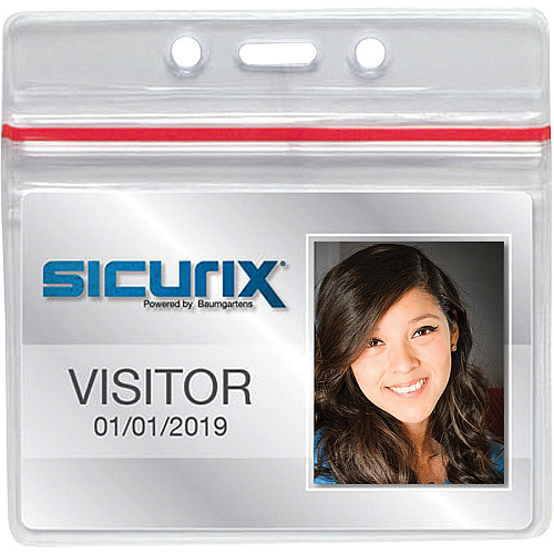 SICURIX Sealable ID Badge Holder Support 3.75" x 2.62" Media - Horizontal - Vinyl - Clear - Zipper Lock - 50 / Pack (47830)