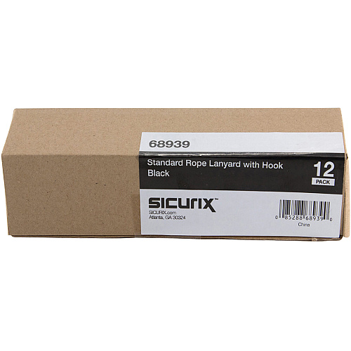 SICURIX Standard Rope Lanyard Standard - Hook Attachment - 36" Length - Black - Nylon - 12 / Pack (68939)