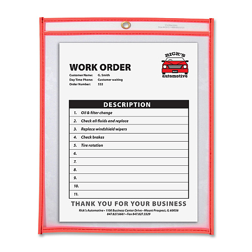 C-Line Neon Shop Ticket Holders, Stitched Support 9" x 12" Media - 13.5" Height x 10" Width x 0.1" Depth - Vinyl - Clear, Neon Orange - Sturdy - 1 Each (43912)