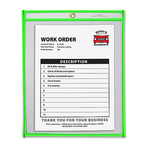 C-Line Neon Shop Ticket Holders, Stitched Support 9" x 12" Media - Vinyl - Clear, Neon Green - Sturdy - 1 Each (43913)