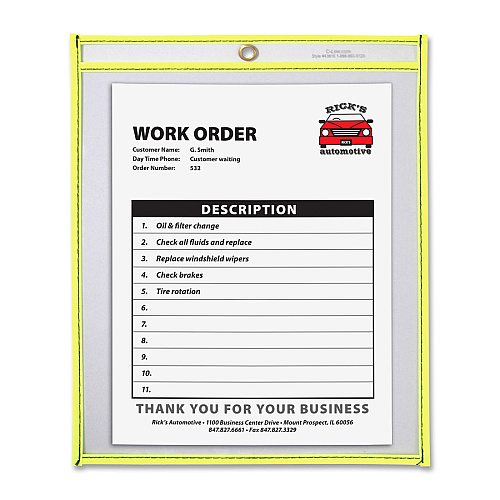 C-Line Neon Shop Ticket Holders, Stitched Support 9" x 12" Media - Vinyl - Clear, Neon Yellow - Sturdy - 1 Each (43916)