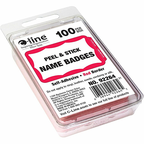 C-Line Self-Adhesive Name Tags 3 1/2" Width x 2 1/4" Length - Removable Adhesive - Rectangle - Red - Self-adhesive - 100 / Box (92264)
