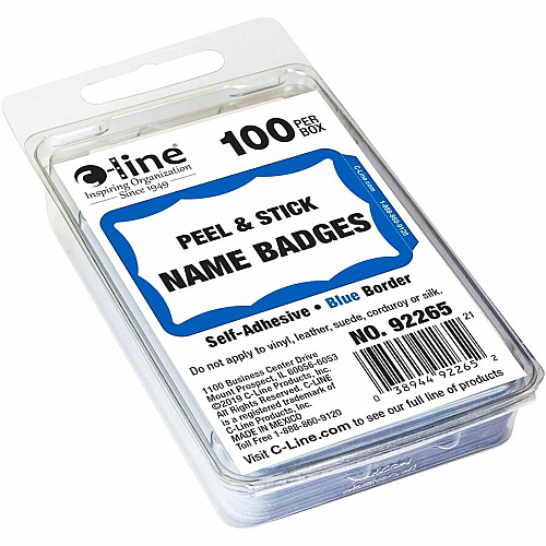 C-Line Self-Adhesive Name Tags 3 1/2" Width x 2 1/4" Length - Removable Adhesive - Rectangle - Blue - Self-adhesive - 100 / Box (92265)
