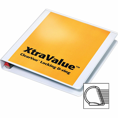 Cardinal Xtravalue Clearvue Locking D-Ring Binder 1" Binder Capacity - Letter - 8 1/2" x 11" Sheet Size - 270 Sheet Capacity - 1" Spine Width - 3 x D-Ring Fastener(s) - 2 Inside Front & Back Pocket(s) - Vinyl - White - 1 lb - Locking Ring, Clear O (19010)