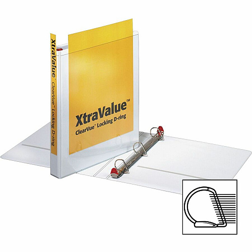 Cardinal Xtravalue Clearvue Locking D-Ring Binder 1" Binder Capacity - Letter - 8 1/2" x 11" Sheet Size - 270 Sheet Capacity - 1" Spine Width - 3 x D-Ring Fastener(s) - 2 Inside Front & Back Pocket(s) - Vinyl - White - 1 lb - Locking Ring, Clear O (19010)