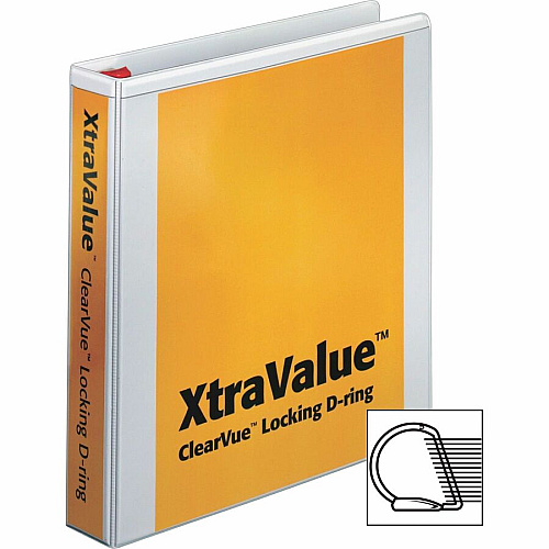 Cardinal Xtravalue Clearvue Locking D-Ring Binder 1 1/2" Binder Capacity - Letter - 8 1/2" x 11" Sheet Size - 375 Sheet Capacity - 1 3/5" Spine Width - 3 Ring(s) - Fastener(s): D-Ring - Pocket(s): 2, Inside Front & Back - Vinyl - White - 1.08 lb - (19020)