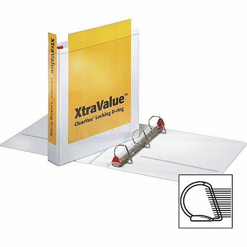 Cardinal Xtravalue Clearvue Locking D-Ring Binder 1 1/2" Binder Capacity - Letter - 8 1/2" x 11" Sheet Size - 375 Sheet Capacity - 1 3/5" Spine Width - 3 Ring(s) - Fastener(s): D-Ring - Pocket(s): 2, Inside Front & Back - Vinyl - White - 1.08 lb - (19020)