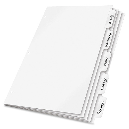 Cardinal Write 'N Erase Mylar Tab Dividers 5 x Divider(s) - Write-on Tab(s) - 5 Tab(s)/Set - 9" Divider Width x 11" Divider Length - Letter - 8.50" Width x 11" Length - White Divider - White Mylar Tab(s) - Reinforced Tab, Reinforced Hole, Erasable (60506)