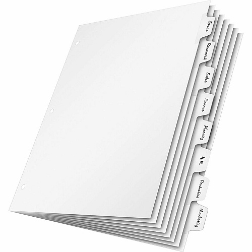Cardinal Write 'N Erase Mylar Tab Dividers 8 x Divider(s) - Write-on Tab(s) - 8 Tab(s)/Set - 9" Divider Width x 11" Divider Length - Letter - 8.50" Width x 11" Length - White Divider - White Mylar Tab(s) - Reinforced Tab, Reinforced Hole, Erasable (60806)