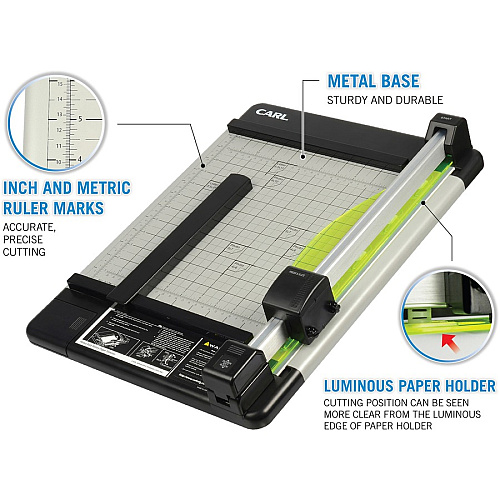 CARL Heavy-Duty Metal Base 12" Paper Trimmer 36 Sheet Cutting Capacity - 1 Carbide Blade - 12" Cutting Length - 12" Blade Length - 0.8" Height x 14" Width x 12.3" Length - Heavy Duty, Locking Blade - Metal, Acrylonitrile Butadiene Styrene (ABS), A (12210)