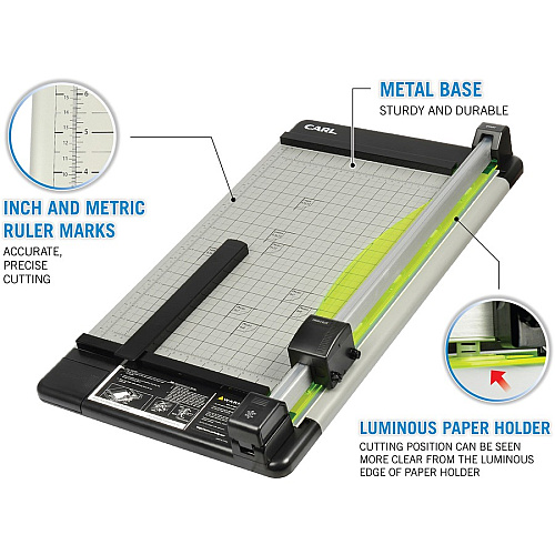 CARL Heavy-Duty Metal Base 18" Paper Trimmer 36 Sheet Cutting Capacity - 1 Carbide Blade - 18" Cutting Length - 0.8" Height x 14" Width x 18.3" Length - Heavy Duty, Locking Blade - Metal, Acrylonitrile Butadiene Styrene (ABS), Acrylic - Gray - 1 E (12238)