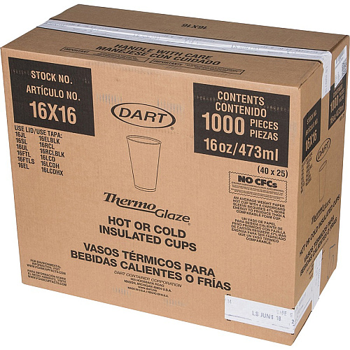 Dart ThermoGlaze 16 oz Design Insulated Foam Cups 16 fl oz - White - Foam - Cold Drink, Hot Drink - 25/Bag - 40 / Carton (16X16G)