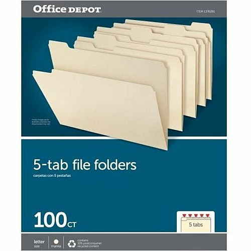 Pendaflex Essentials 1/5 Tab Cut Letter Recycled Top Tab File Folder 8 1/2" x 11" - 3/4" Expansion - Top Tab Location - Assorted Tab Position - 11 pt. - 1 Plys - Manila - Manila - Corner - 10% Recycled - 100 / Box (75215)