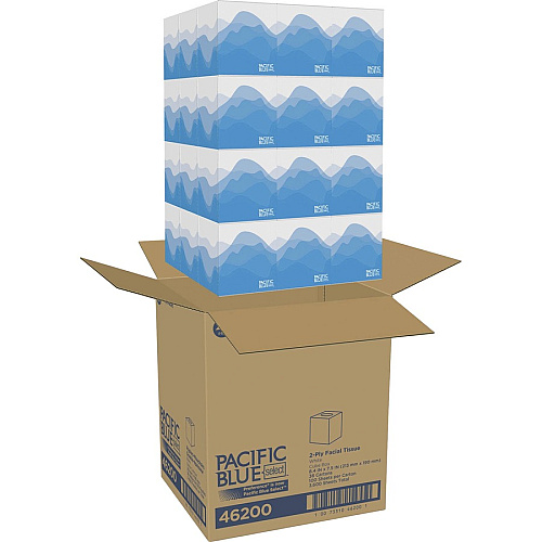 Pacific Blue Select Facial Tissue by GP Pro - Cube Box 2 Ply - 7.65" Width x 8.85" Length - White/ - 100 / Box (46200)