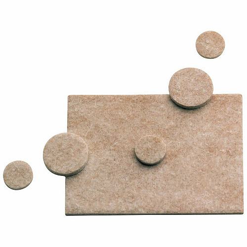 Scratch Guard Felt Pads - Combo Pack 12 Pad of 0.75" Diameter, 8 Pad of 1" Diameter, 4 Pad of 1.50" Diameter - Circle, Rectangle - Self-adhesive - Beige - Polyester Felt - 25/Pack (88499)