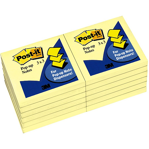 Post-it&reg; Pop-up Notes 100 - 3" Flag/Note Width x 3" Flag/Note Length - Square - 100 Sheets per Pad - Unruled - Canary Yellow - Paper - Self-adhesive, Repositionable - 1 Pad (R330YW)