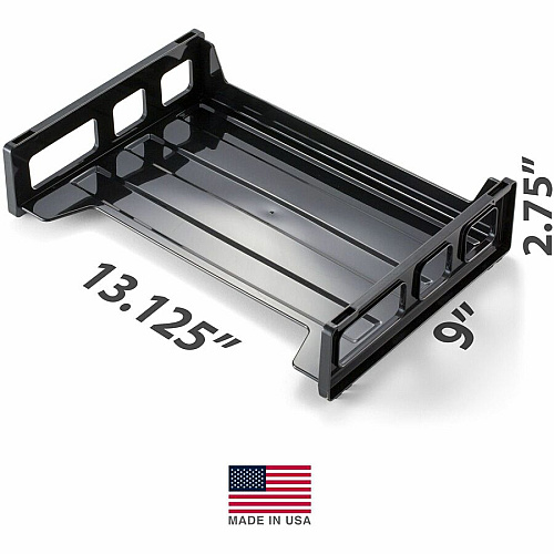 Officemate Side-Loading Desk Tray 2.75" Height x 13.18" Width x 9" Depth - Desktop - Stackable, Durable, Non-stick, Portable, Carrying Handle - Black - 1 Each (21002)
