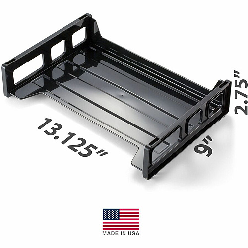 Officemate Side-Loading Desk Tray 2.75" Height x 13.18" Width x 9" Depth - Desktop - Stackable, Durable, Non-stick, Portable, Carrying Handle - Black - 1 Each (21002)