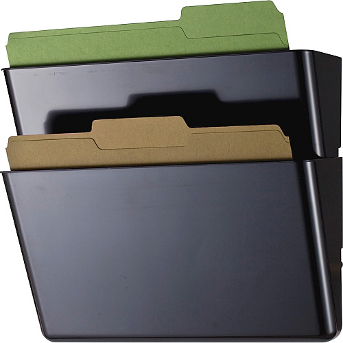 Officemate Mountable Wall File, Black, 2PK 7" Height x 13" Width x 4.12" Depth - Black - Plastic - 2 / Box (21405)