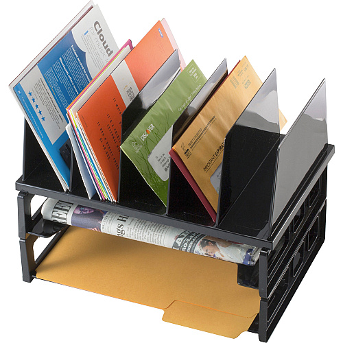 Officemate Sorter with 2 Letter Trays 5 Compartment(s) - 10.25" Height x 13.50" Width x 9.12" Depth - Desktop - Stackable - Black - 1 / Pack (22102)