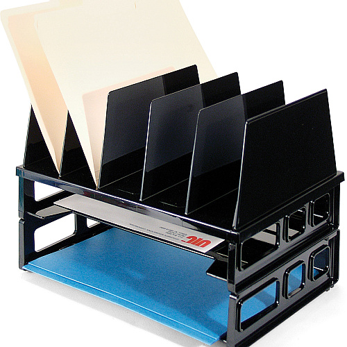 Officemate Sorter with 2 Letter Trays 5 Compartment(s) - 10.25" Height x 13.50" Width x 9.12" Depth - Desktop - Stackable - Black - 1 / Pack (22102)