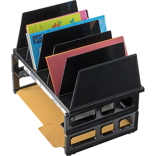 Officemate Sorter with 2 Letter Trays 5 Compartment(s) - 10.25" Height x 13.50" Width x 9.12" Depth - Desktop - Stackable - Black - 1 / Pack (22102)