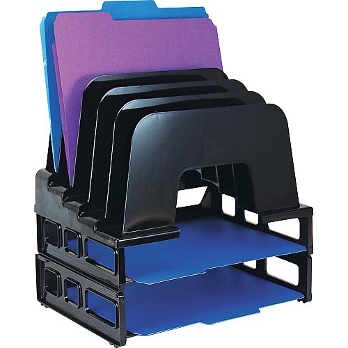 Officemate Tray/Incline Sorter Combo 5 Compartment(s) - 14" Height x 9.12" Width x 13.50" Depth - Desktop - Stackable - Black - 1 / Pack (22112)