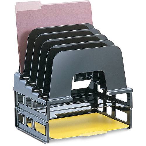 Officemate Tray/Incline Sorter Combo 5 Compartment(s) - 14" Height x 9.12" Width x 13.50" Depth - Desktop - Stackable - Black - 1 / Pack (22112)
