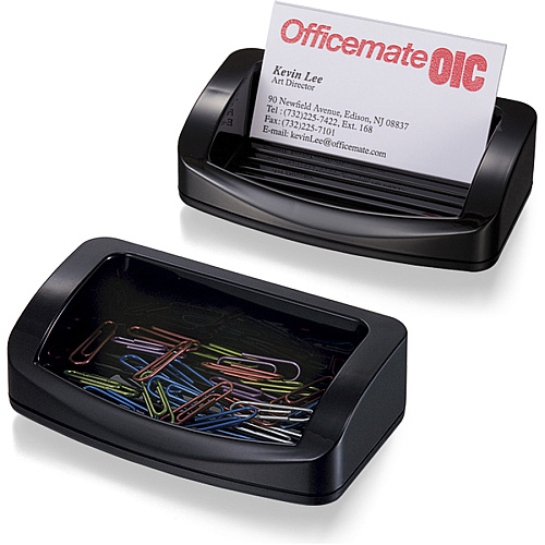 Officemate 2200 Series Business Card/Clip Holder 1.4" Height x 7.8" Width x 3" Depth - Plastic - Black - 1 Each (22332)
