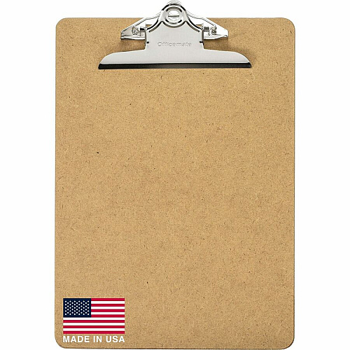 Officemate Recycled Hardboard Clipboard 1" Clip Capacity - 9" x 12 1/2" Sheet Size - Clamp - Hardboard - Wood - 1 Each (83100)