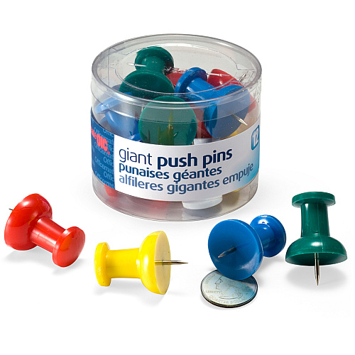 Officemate Giant Push Pins 1.5" Length - Assorted - 12 / Pack (92902)