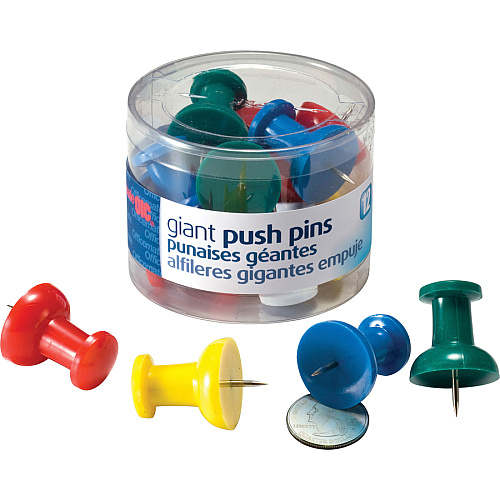 Officemate Giant Push Pins 1.5" Length - Assorted - 12 / Pack (92902)