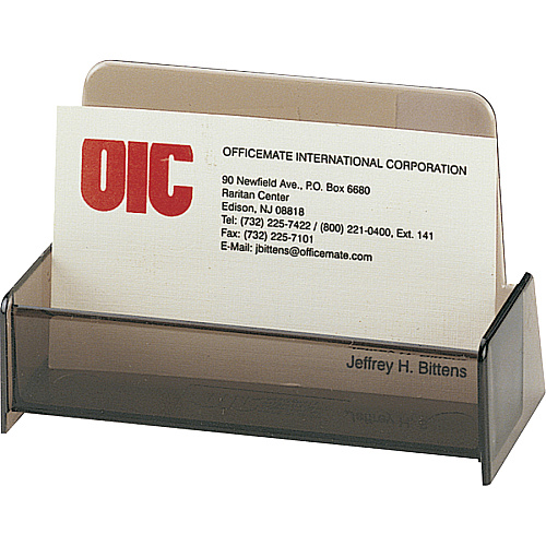 Officemate 50-Card Business Card Holder, Smoke 1.9" Height x 3.9" Width x 2.4" Depth - Plastic - Smoke - 1 Each (97833)