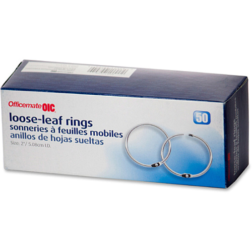 Officemate Loose-Leaf Book Rings 2" Diameter - Silver - Metal - 50 / Box (99704)