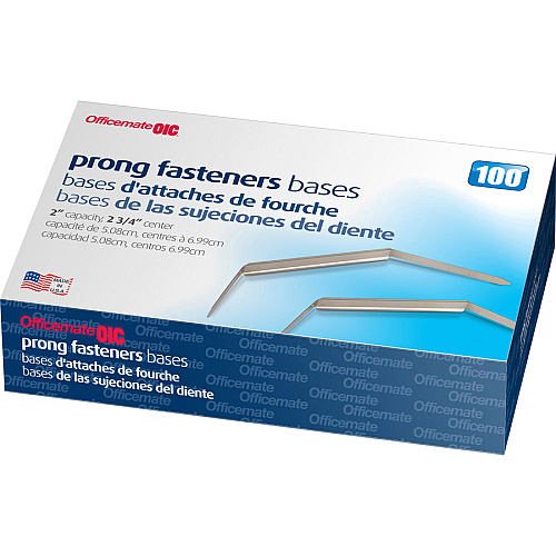 Officemate Prong Fastener Bases Standard - 2.8" Length - 2" Size Capacity - Silver - Steel - 100 / Box (99854)