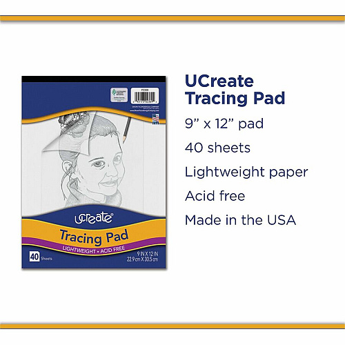 UCreate Tracing Pad 40 Sheets - Plain - Unruled Margin - 9" x 12" Sheet Size - Transparent Paper - Bleed-free - 1 Pad (2369)