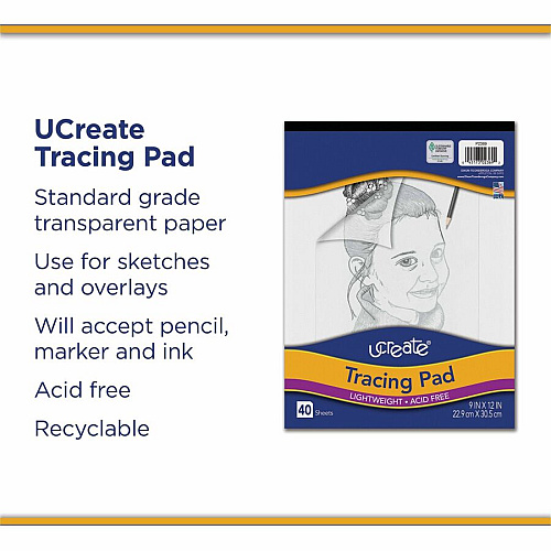 UCreate Tracing Pad 40 Sheets - Plain - Unruled Margin - 9" x 12" Sheet Size - Transparent Paper - Bleed-free - 1 Pad (2369)
