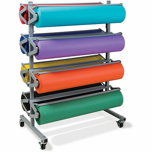 Pacon Horizontal Art Paper Roll Dispenser 36" Roll Width Supported x 9" Roll Diameter Supported - Mobile Unit, Locking Casters, Powder Coated - Gray - Steel - 1 Each (67780)