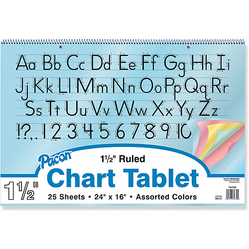 Pacon Colored Paper Chart Tablet 25 Sheets - 1.50" Ruled - 24" x 16" - 0.20" x 24" x 16" - Assorted Paper - Recycled - 1 Each (74734)