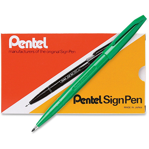 Pentel Fiber-tipped Sign Pens Bold Pen Point - Green Ink - Water Based - Fiber Tip - 1 Dozen (S520D)