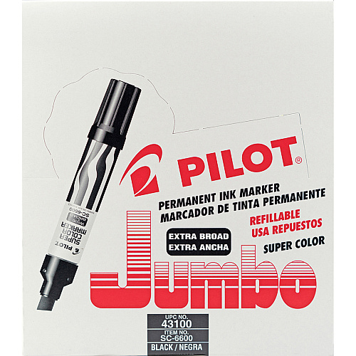 Pilot Jumbo Chisel Felt Tip Permanent Markers Chisel Marker Point - Refillable - Black Ink - White, Black Barrel - 1 Each (43100)