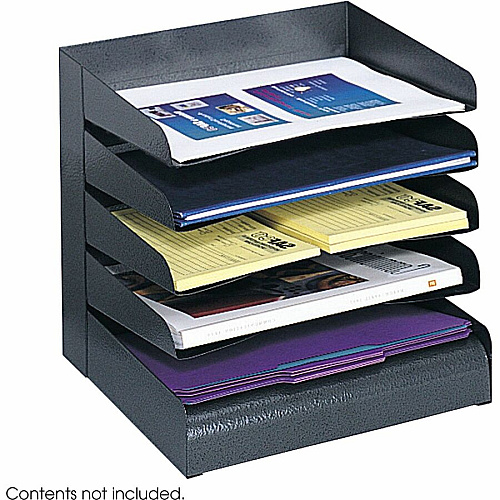 Safco Slanted Shelves Steel Desk Tray Sorter 5 Tier(s) - Desktop - Durable - Powder Coated - Black - Steel - 1 Each (3127BL)