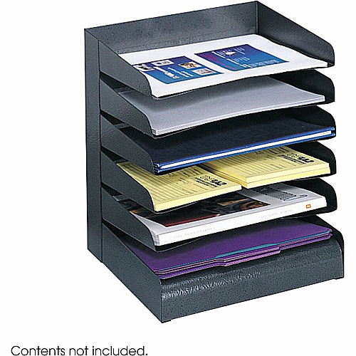 Safco Slanted Shelves Steel Desk Tray Sorter 6 Tier(s) - Desktop - Durable - Powder Coated - Black - Steel - 1 Each (3128BL)